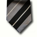 Silk Woven Necktie - Traditional Split Bar Stripe (Black/Silver)